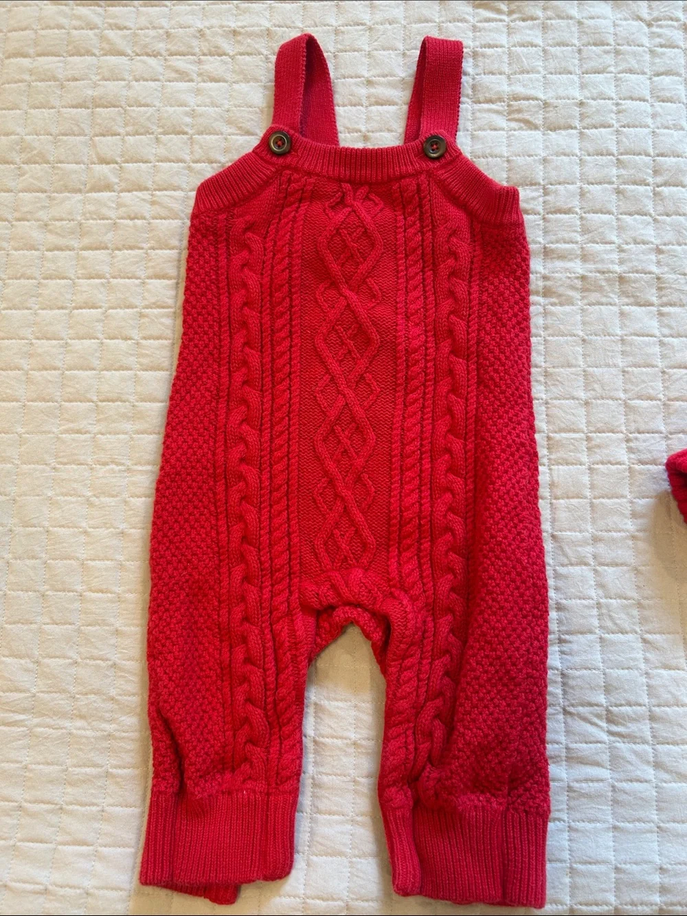 Hanna Andersson Red Knit Baby Hoodie & Cable Knit Overalls Set
